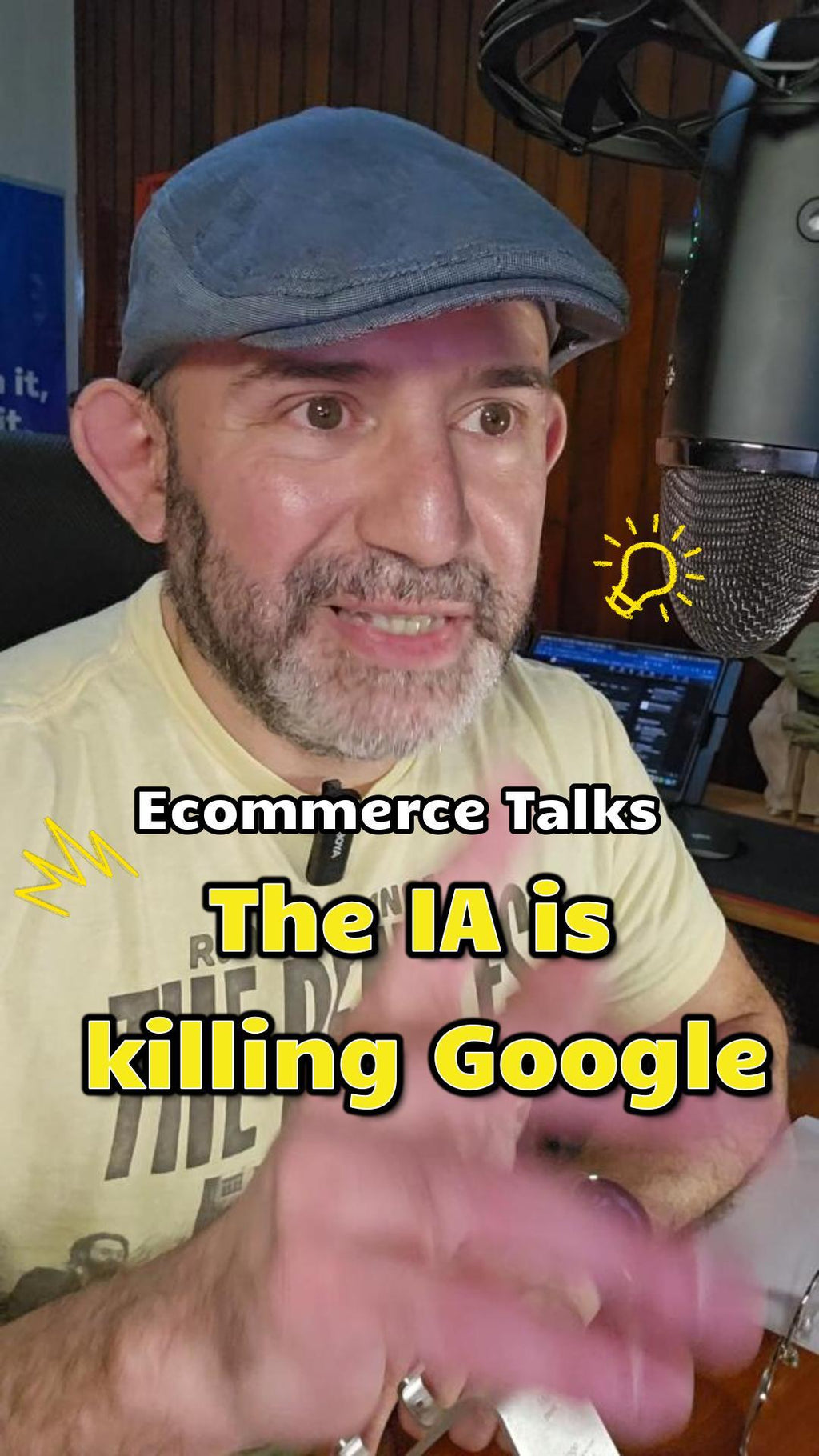 Man in a studio setting with text overlay 'Ecommerce Talks The IA is killing Google'.